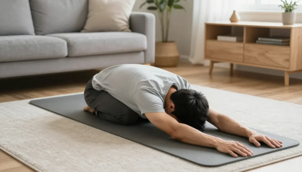 A man improving his mental and physical well-being through mindfulness and flexibility exercises, a key aspect of health for men.