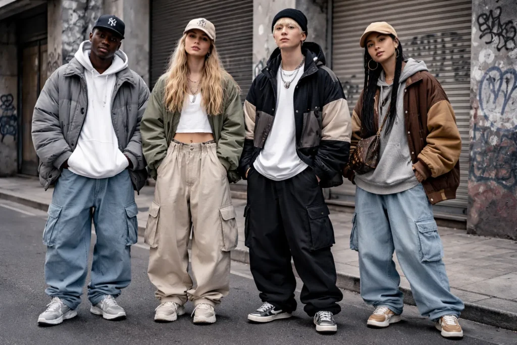 Streetwear-inspired baggy outfits with oversized layers