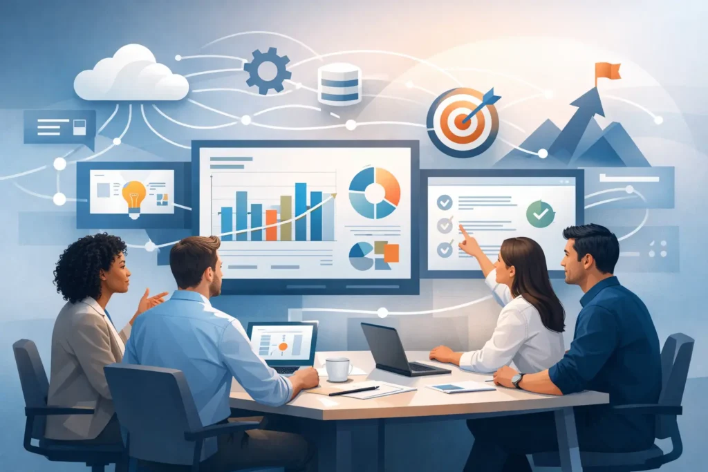 Aligned technology concept showing connected digital systems supporting business strategy and organizational goals.