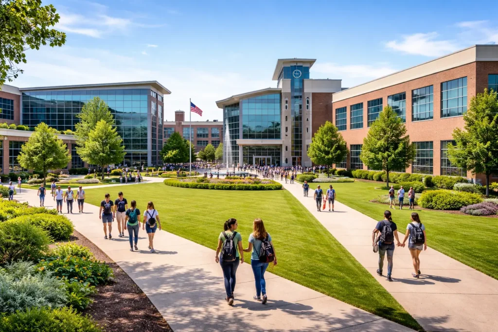 Pennsylvania College of Technology campus in Williamsport Pennsylvania featuring academic buildings and students walking in 2026