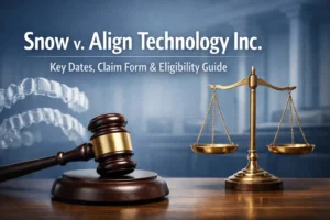 Snow v. Align Technology Inc. settlement guide showing legal gavel and dental aligners concept